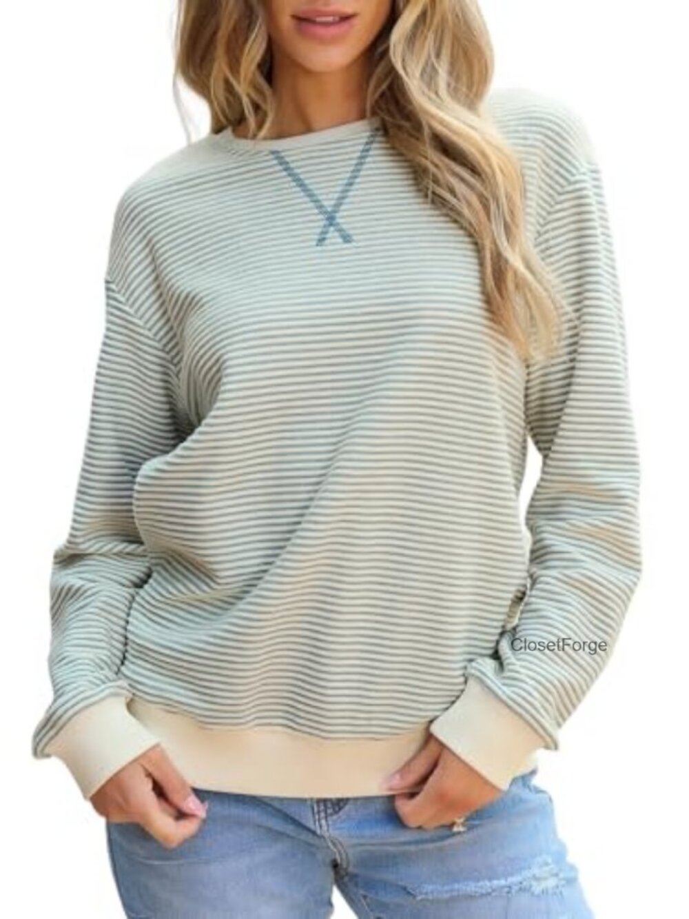 SHEWIN Womens Striped Crewneck Long Sleeve Sweatshirt Pullover Tunic Top